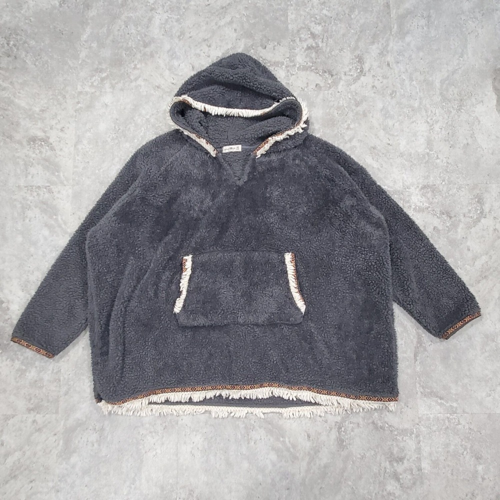 Natural Life Sherpa Blanket Hoodie Tassel Fringe OS ONE SIZE Boho Gray Fuzzy